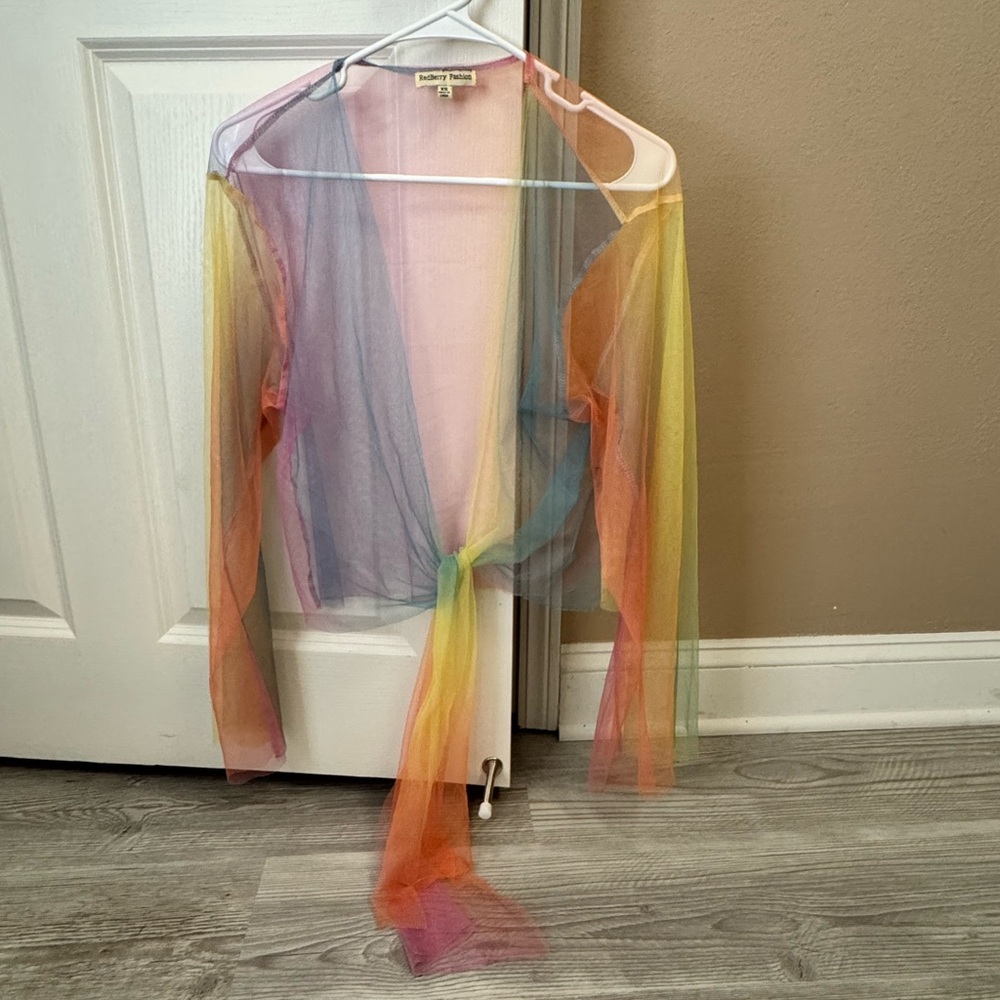 Colorful Sheer Tie-Front Top NWOT